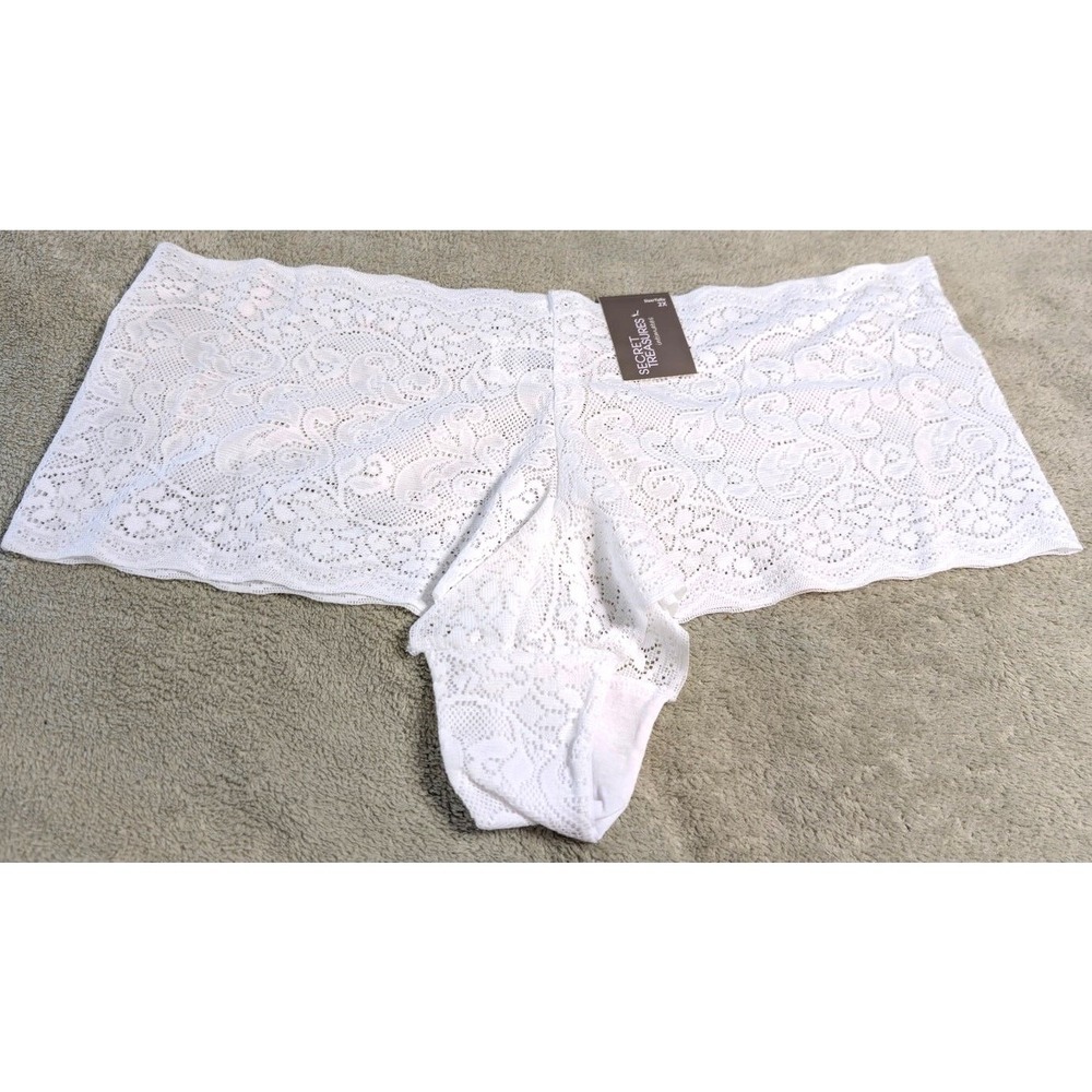 Secret Treasures Plus Size 2X XX Lace Boyshorts White Cheeky Panties Stretch New